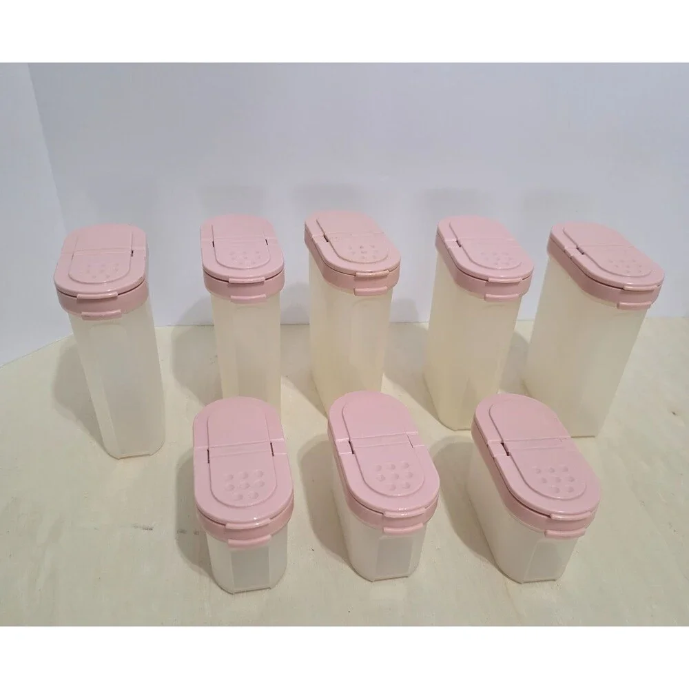 Lot Of 8 Tupperware #1843 #1846 Modular Mates Spice Shakers Pink Magnet Snap Lid